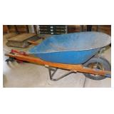 Metal tub wheelbarrow, oak arms, pneumatic tire