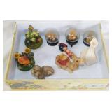 3 Chinese cork carvings in glass domes -