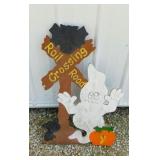 Handmade wooden Halloween railroad crossing sign