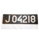 Vintage embossed metal Iceland license plate,