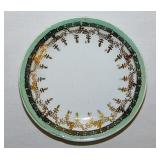 Gilded floral porcelain butter pat w/ sage band,