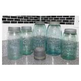 5 antique Mason Maltese Cross canning jars -