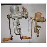 2 vintage manual hand crank meat grinder / food