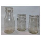 3 vintage glass dairy jars: