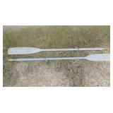 Vintage wooden boat oars w/ mounting hooks, 70"