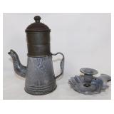 Antique graniteware: Gooseneck drip coffee pot,