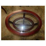 Oval 2-tier beveled glass on dark wood frame end