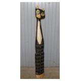 Wooden folk art cat CD rack stand, 31" tall,