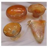 4 piece vintage Marigold Carnival glassware: