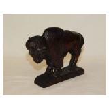 Signed carved wood American bison buffalo statue,
