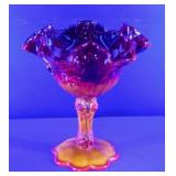 Vintage Fenton Amberina glass pedestal compote