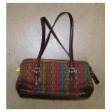 Fossil handbag fabric & brown leather shoulder