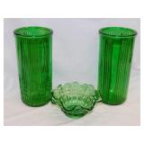 Hoosier glass vases - Green Moon & Stars bowl,