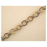 10K yellow & faceted white gold 7" link bracelet -