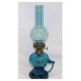 Mid Century Hong Kong blue glass oil lamp,