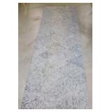 Gray runner rug w/ fuchsia highlights in