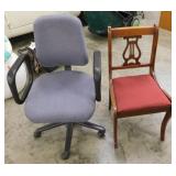 Antique lyre back side chair - Upholstered swivel