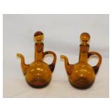 Hand blown amber glass cruet set