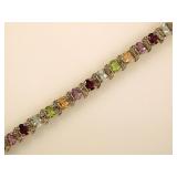 Sterling silver multi gemstone tennis bracelet