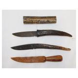 2 hand crafted antler handle knives - Wooden