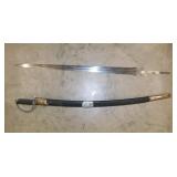 Vintage curved sabre style sword w/ ornate guard