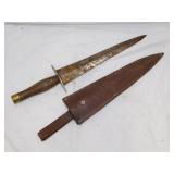 Arkansas Toothpick Bowie knife & leather sheath,
