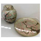 Metal ginger jar & plate made in India