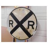 Retired metal railroad sign, 36" diameter,