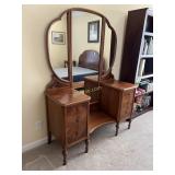 Antique Mahogany Vanity with 3 Mirrors and 6