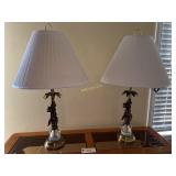 Pair of Vintage Brass Cherub Table Lamps with