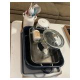 8' Metal White Utensil Holder with Utensils, 18'