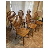 6pc Solid Oak Arrow Back Dining Chairs; Measures: