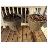 2- 19' Plastic Plant Pots on Metal Stands