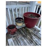 22' Burgundy Plastic Plant Pot on Black Iron