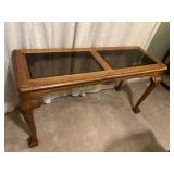 Oak Sofa Table with Dual Beveled Glass Inserts