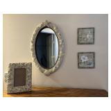 20' Oval Seashell Framed Mirror, 9' x 7' Seashell