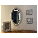 20" Oval Seashell Framed Mirror, 9" x 7" Seashell