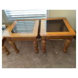 Pair of Matching Maple Tables with Glass In-lay,