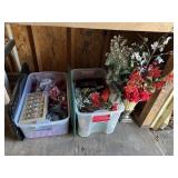 2 Clear Totes Filled with Christmas Decorations,