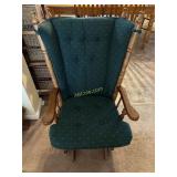 Oak Spindle Back Glider Chair with Forest Green