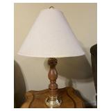 Pair of Oak Lamps with Brass Base and 14' Lamp