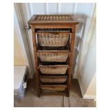 5- Tier Wooden Storage Tower with Wicker Baskets;