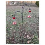 Shepherd's Hook with 2 Red Hummingbird Feeders