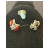 3- Pair Sterling earrings, Amber and Marcasite