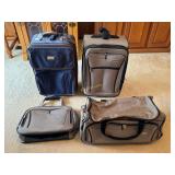 Set of 2 bags, 1 suitcases color tan, 1 blue
