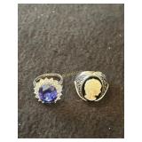 2- Sterling Rings, Cameo and Topaz, Size: 7 and 7