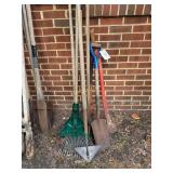 Axe, rake, corner edger, brush axe, edger, spade