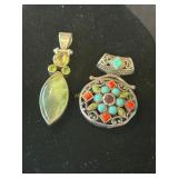 2- Sterling Pendants, Prehnite and Turquoise
