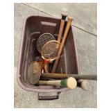 5 Wooden baseball bats, 2- baseball gloves,