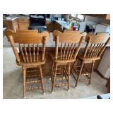 3pc Oak cane bar stools, Measures: 17ï¿½W x 15ï¿½D x